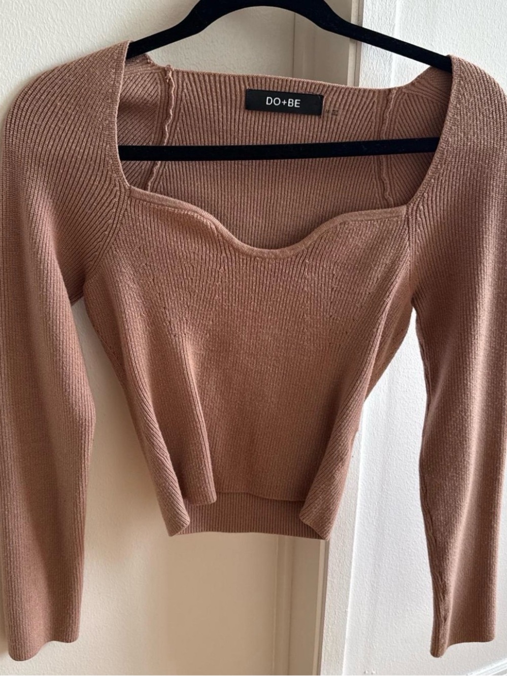 DO+BE Rose Taupe Square-Neck Ribbed Top